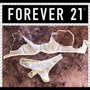 White mesh and lace bra and thong set
